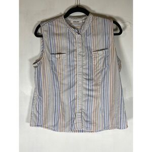 Vintage Striped Sleeveless Button Front Cotton Blouse Teacher‎ L Coastal Cottage